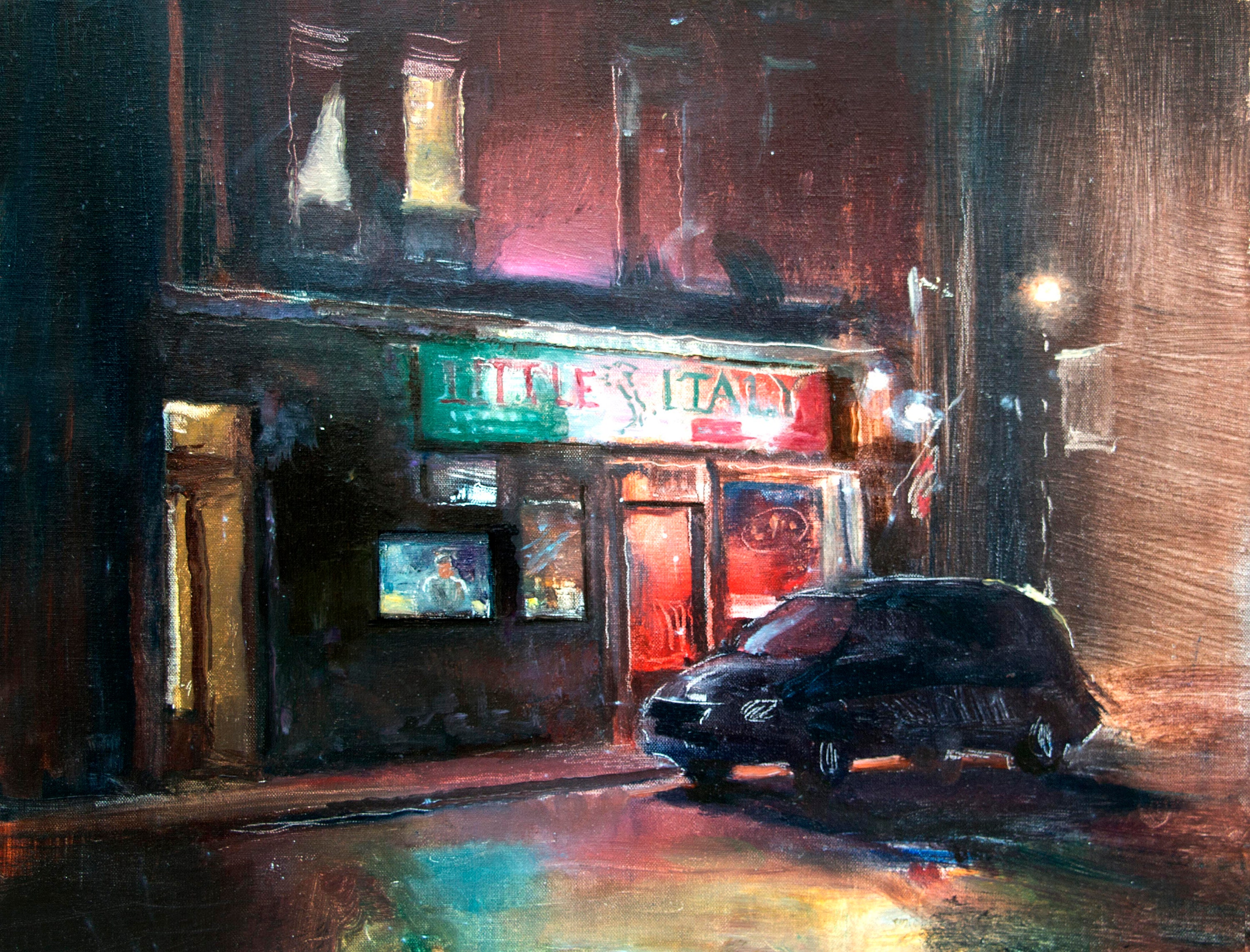 Nocturne Landscape Painting Plein Air Painting Pizza Shop - Etsy Denmark