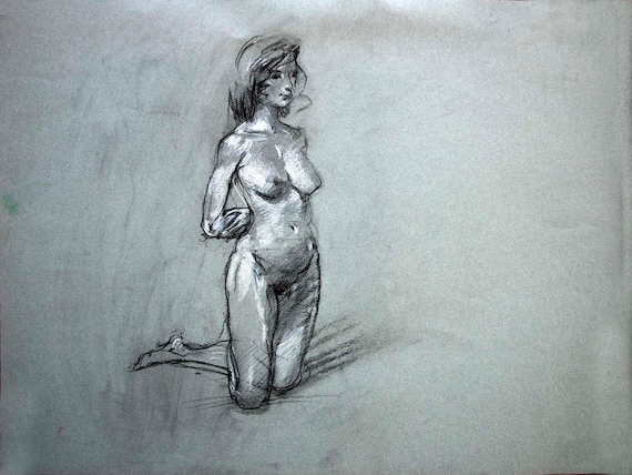 Figure Dessin Femme Nue Dessin De La Vie Fusain Sur Papier Tonique Home Decor Dessin Original Par Keith Gunderson