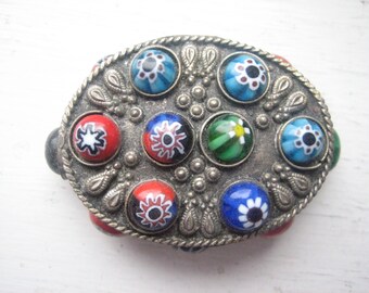 Vintage small metal millefiori jewel box, handcrafted rustic trinket box, silver metal and glass, ring box, earrings box, shabby chic