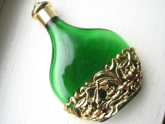 green glass perfume bottle glass Tall Green Dragonfly Perfume Bottle