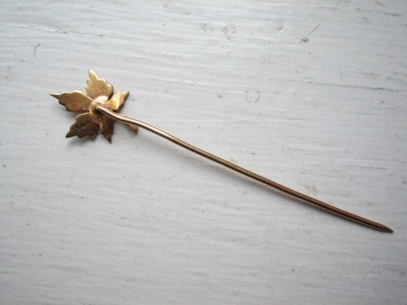 Antique 14k gold seed pearl stick pin, maple leaf… - image 4