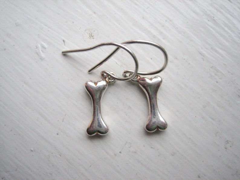 Sterling silver bone earrings, tiny bone earrings, minimalist silver, dog bone earrings, little bone drops, minimal jewellery, 925 silver image 1