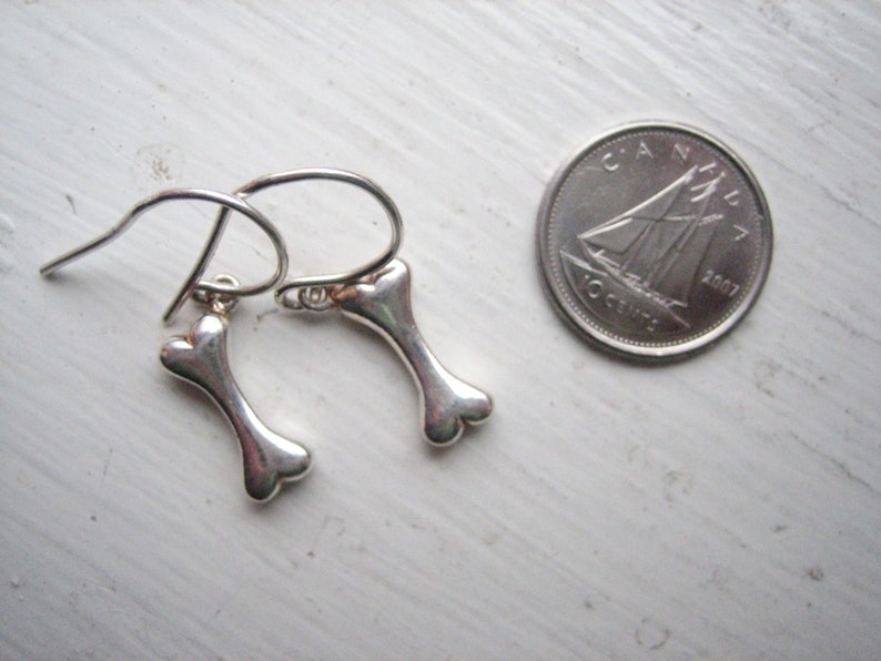 Sterling silver bone earrings, tiny bone earrings, minimalist silver, dog bone earrings, little bone drops, minimal jewellery, 925 silver image 4