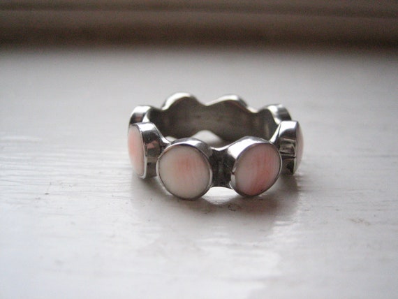Vintage sterling silver coral ring, peach coral, … - image 5