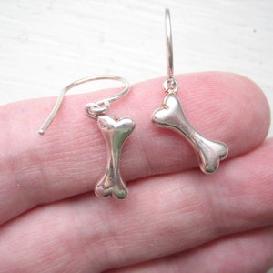 Sterling silver bone earrings, tiny bone earrings, minimalist silver, dog bone earrings, little bone drops, minimal jewellery, 925 silver image 2