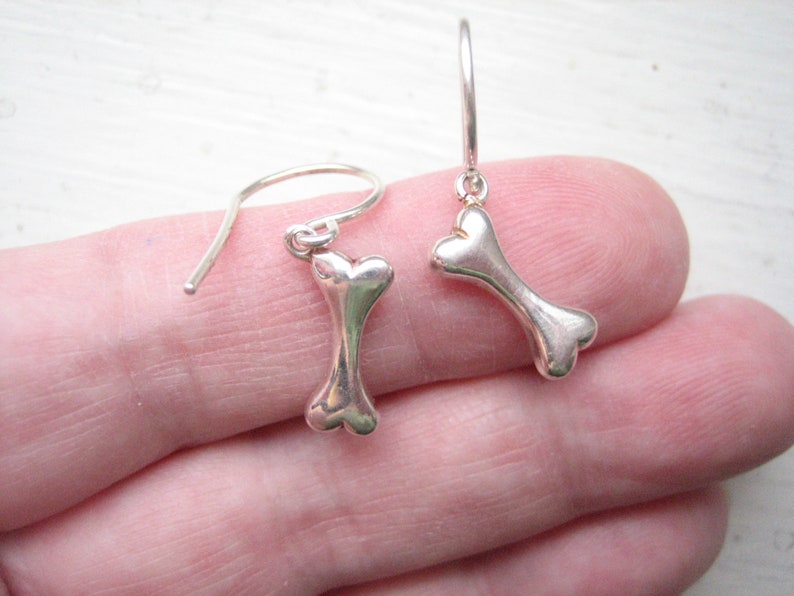 Sterling silver bone earrings, tiny bone earrings, minimalist silver, dog bone earrings, little bone drops, minimal jewellery, 925 silver image 2