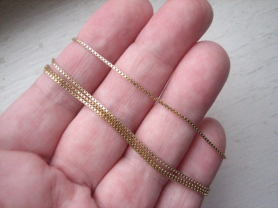 Vintage 585 gold box chain necklace, 24" gold cha… - image 2