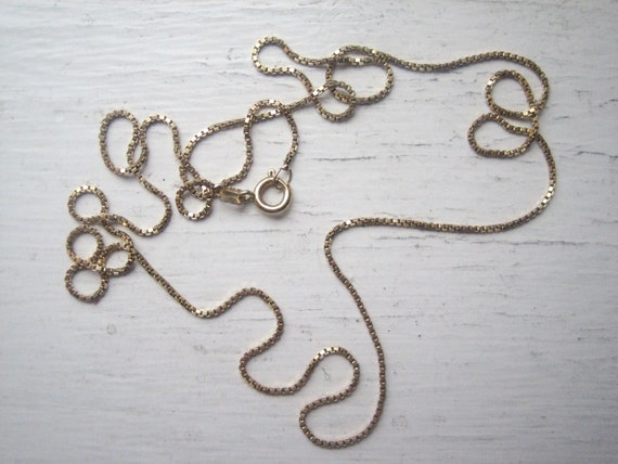 Vintage 585 gold box chain necklace, 24" gold cha… - image 1