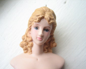 Vintage porcelain half doll, porcelain doll bust, doll supply, blond porcelain doll