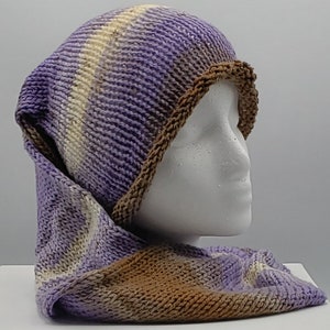 Purple & Brown Hand Knit Stocking Beanie, Stocking Hat, Hair Cover, Ski Hat, Unisex Hat, Birthday Gift