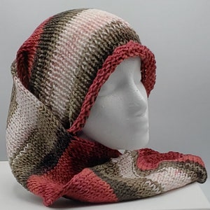 Red & Brown Hand Knit Stocking Beanie, Stocking Hat, Hair Cover, Ski Hat, Unisex Hat, Birthday Gift