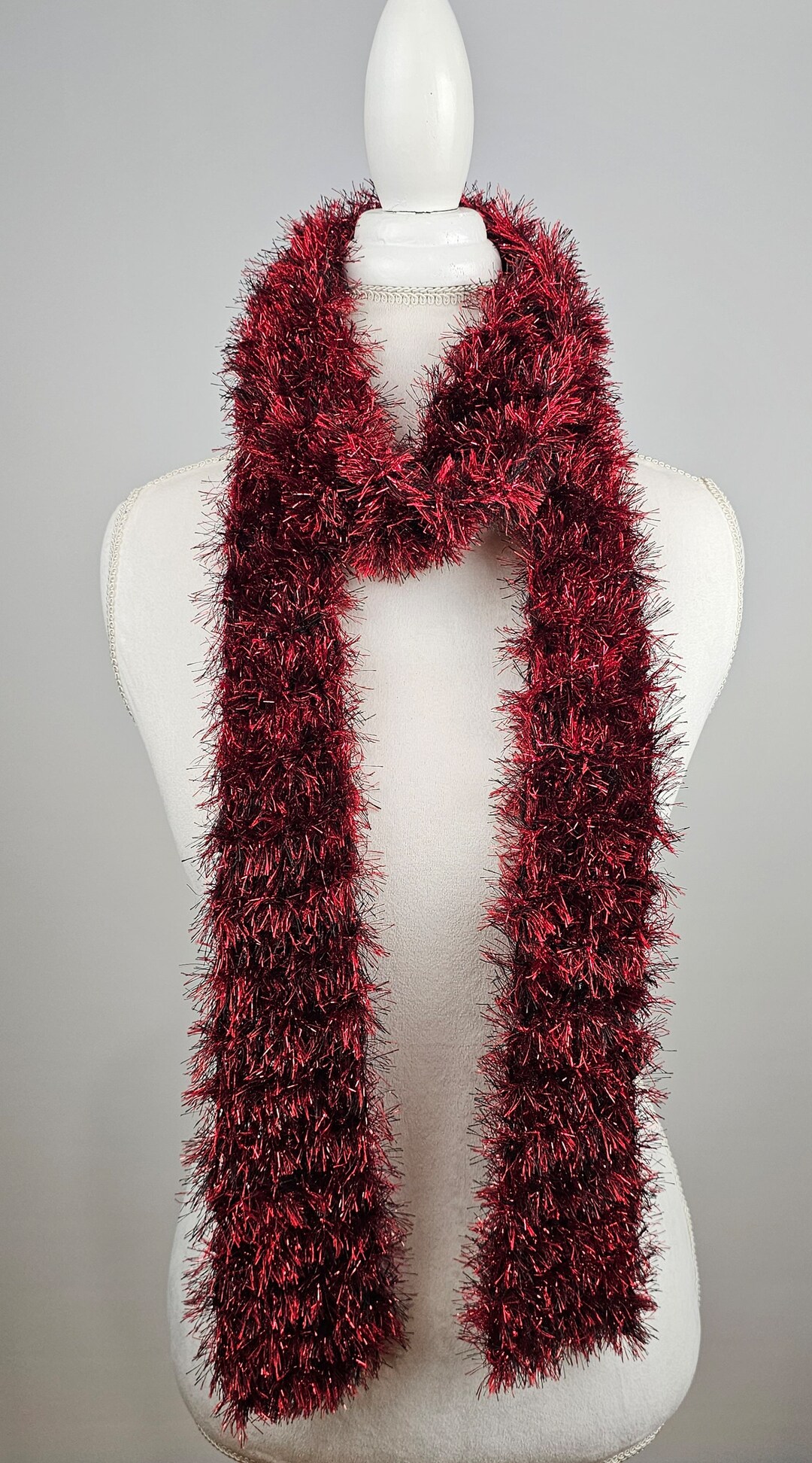 Hand Knit Eyelash Scarf, Dark Red Sparkle Boa, Holiday Accessory - Etsy