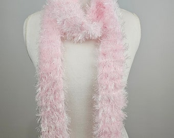 Hand Knit Extra Long Light Pink Opal Sparkle Eyelash Fashion Scarf, Holiday Gift, Everyday Accessory