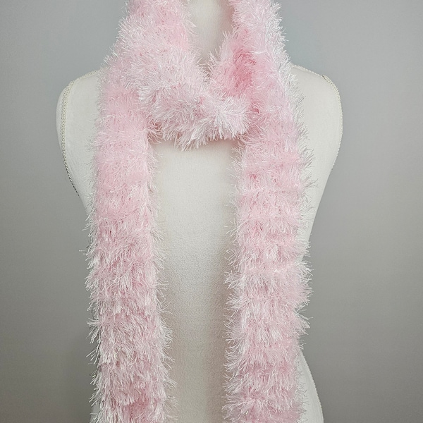 Hand Knit Extra Long Light Pink Opal Sparkle Eyelash Fashion Scarf, Holiday Gift, Everyday Accessory