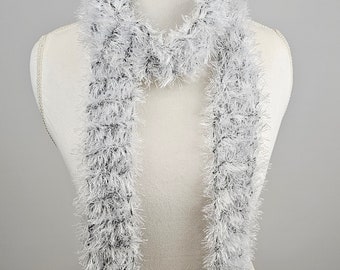 Hand Knit Extra Long Salt & Pepper Eyelash Fashion Scarf,  Eyelash, Holiday Gift, Everyday Accessory