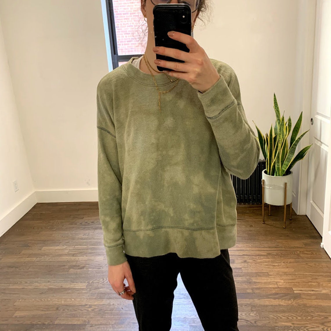 Bleachdyed Moss Green Crewneck Aerie Sweatshirt Size M Etsy