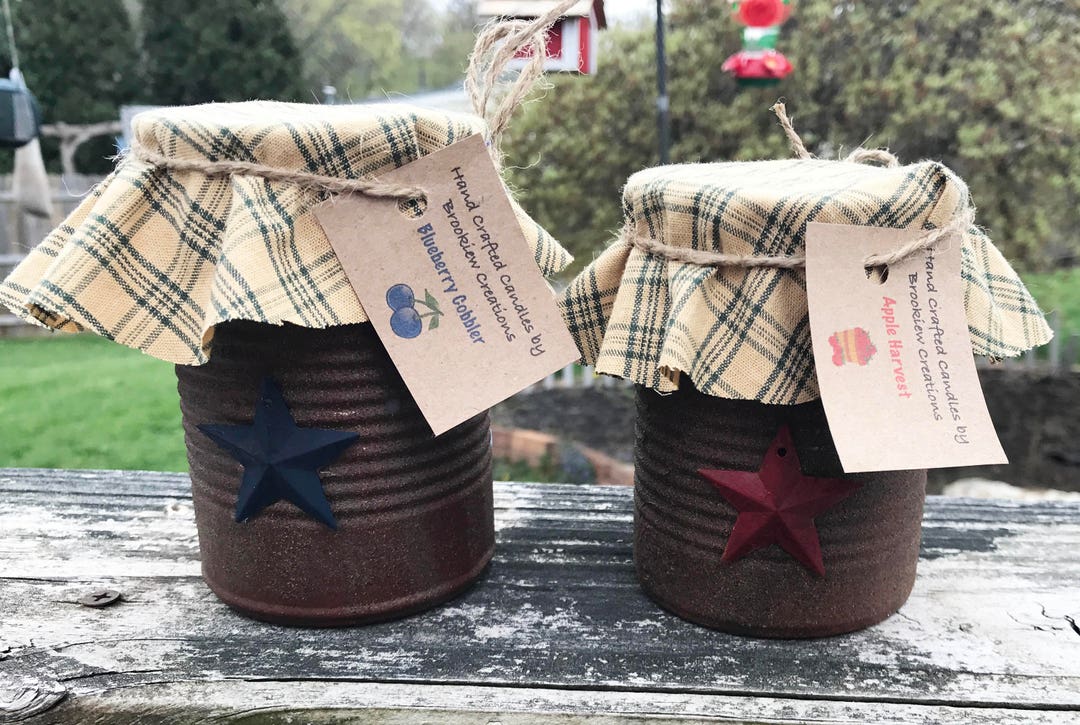 Rustic Primitive Tin Can Candles Etsy
