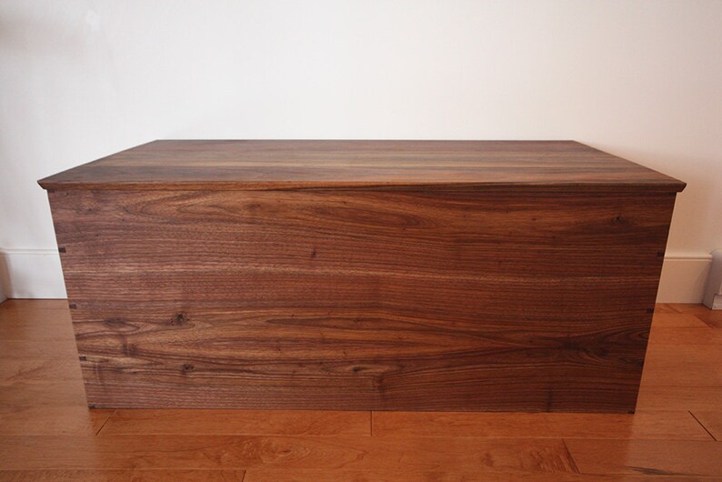 Dovetailed solid wood blanket chest in Black Walnut used for Etsy