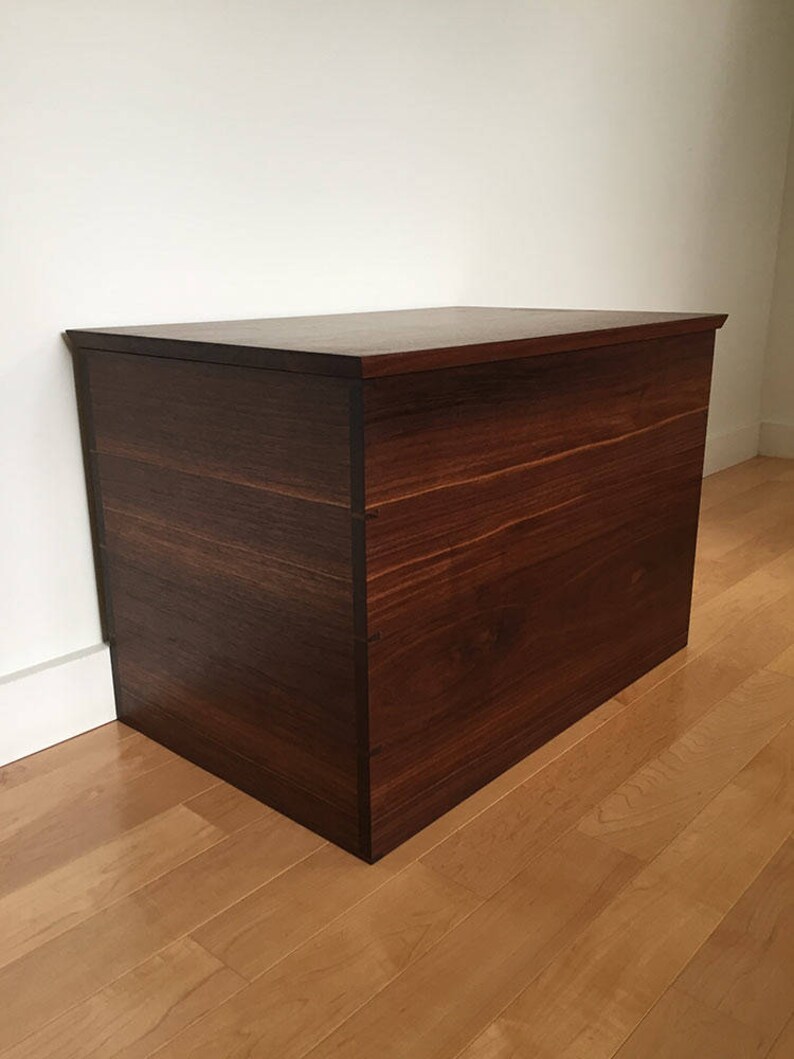 Dovetailed solid wood blanket chest in Black Walnut used for Etsy