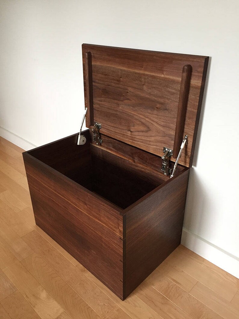 Dovetailed solid wood blanket chest in Black Walnut used for Etsy