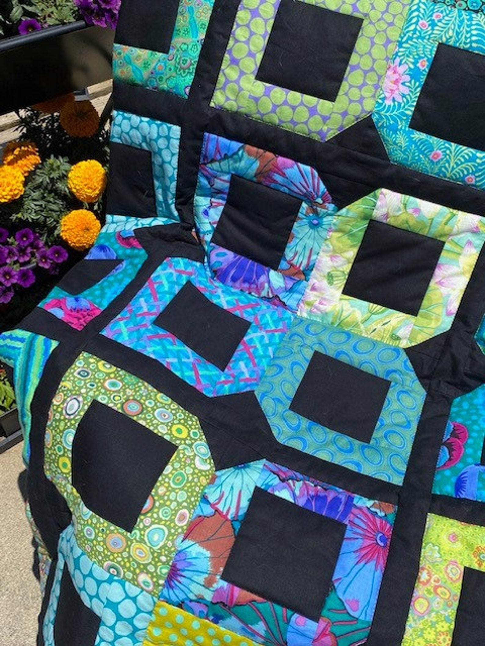 Window Box Quilt Black and Green Etsy