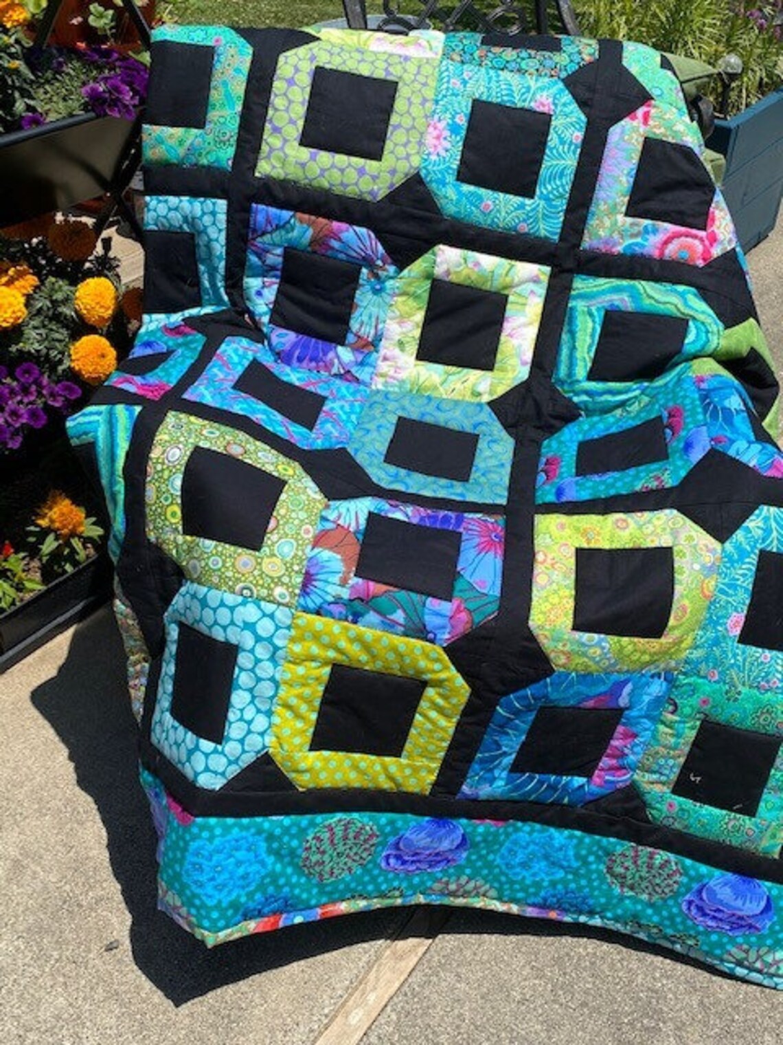 Window Box Quilt Black and Green Etsy
