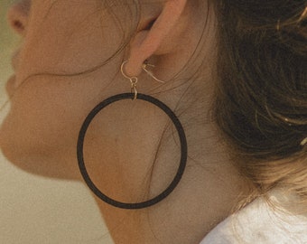 Big Wood Hoop Earrings | Lightweight Salvaged Wood | 3" Everyday Hoops in Gold or Silver