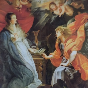 Annunciazione con la preghiera dell'Angelus, laminata con laminazione da 7 ml, devozione cattolica, biglietto di preghiera, biglietto sacro, biglietto dello Spirito Santo