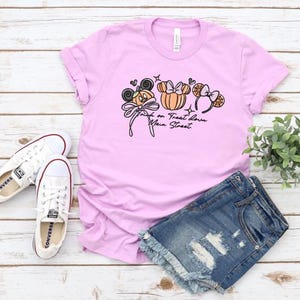 Coquette Bow Mickey Minnie Pumpkin Halloween Shirt | Disney Halloween Shirt | Mickey&#39;s Not So Scary Shirt | Trick or Treat Down Main Stree