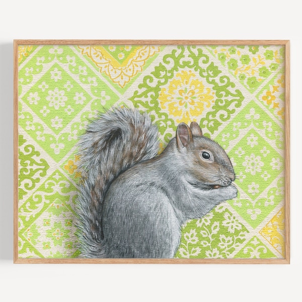 Squirrel - Art Print | wallpaper home decor, nursery wall decor, original oil painting reproduction, cute squirrel