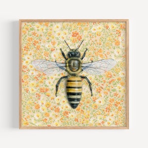 Honeybee - Art Print | oil painting reproduction, colorful wallpaper, home decor, nursery wall art, nature art, garden art, pollinator