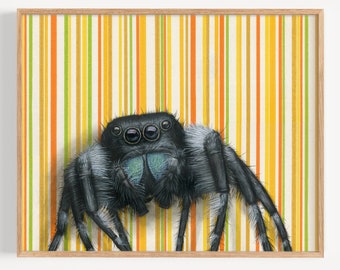 Jumping Spider - Art Print | oil painting reproduction, vintage yellow wallpaper, home decor, spider painting, gothic