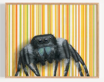 Jumping Spider - Impresión de arte / reproducción de pintura al óleo, papel pintado amarillo vintage, decoración del hogar, pintura de arañas, gótico