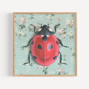 Ladybug Beetle Art Print painting reproduction, vintage wallpaper, nature art, nursery wall art, ladybug painting image 1