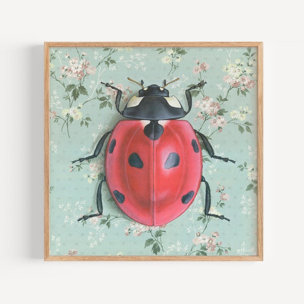Ladybug Beetle - Art Print | painting reproduction, vintage wallpaper, nature art, nursery wall art, ladybug painting