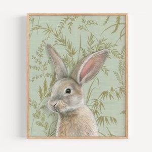 rabbit art print, oil painting reproduction, vintage wallpaper, natural home decor, nursery wall art, bunny art, Easter