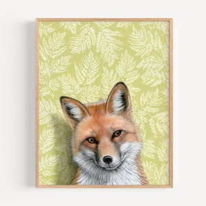 Red Fox Art Print Realistic oil painting reproduction Colorful wallpaper home decor Special occasion gift Gallery wall Matted image 1