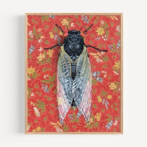 17 year Cicada Art Print | oil painting reproduction colorful wallpaper home decor nursery wall art insect art gift nature lover