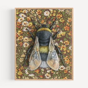 Bumblebee - Art Print | vintage wallpaper home decor, special occasion gift, nursery wall art, Bee art, Floral decor, Pollinator lover