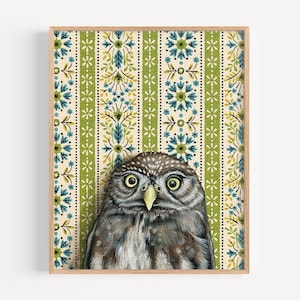 Pygmy Owl - Art Print | Realistic oil painting reproduction | colorful wallpaper home decor | Special occasion gift | Gallery wall