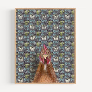 Chicken - Art Print |  vintage wallpaper art, home decor, special occasion gift, chicken art, farm animal art, nursery wall art