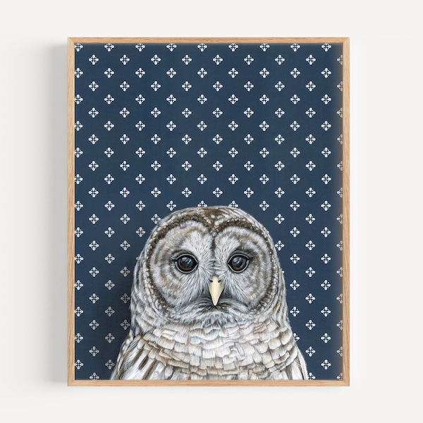 Barred Owl - Art Print | owl art, vintage wallpaper home decor, owl lover gift, nursery art