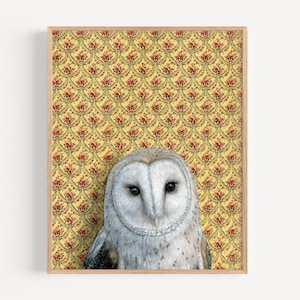 Barn Owl - Art Print | vintage wallpaper home decor, special occasion gift, nursery wall art