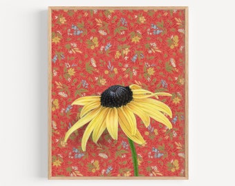 Black-eyed Susan - Art Print | flower illustration, painting reproduction, vintage wallpaper home decor, gift, nursery wall art