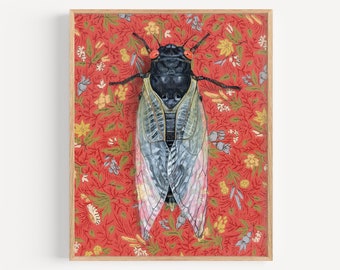 17 year Cicada Art Print | oil painting reproduction colorful wallpaper home decor nursery wall art insect art gift nature lover