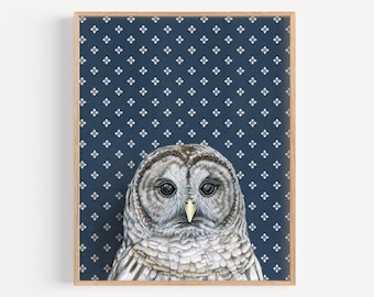 Barred Owl - Art Print | owl art, vintage wallpaper home decor, owl lover gift, nursery art