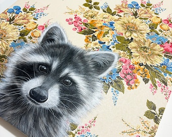 Raccoon Painting | Original Acrylic Painting on Cradled Wood Panel | One of a Kind, Gift, Forrest Animal Art , Wallpaper Background