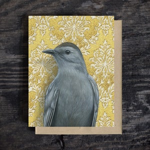 Catbird Note Card | pusta kartka okolicznościowa, papier listowy A2, koperta typu kraft, opakowanie kompostowalne, 100% recyklingu, kartka urodzinowa