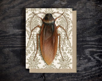 Cockroach note card | Blank all occasion greeting card | A2 Stationary | Kraft Envelope | Macabre Art| Oil paint | Gift | 100% recycled