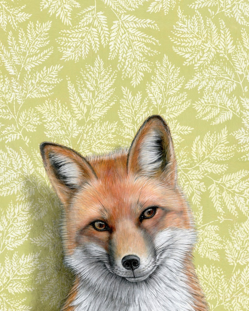 Red Fox Art Print Realistic oil painting reproduction Colorful wallpaper home decor Special occasion gift Gallery wall Matted image 2